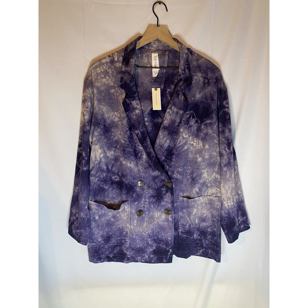 Anthropologie Amadi Hilde Purple Tie Dye Blazer Oversized Size M NWT